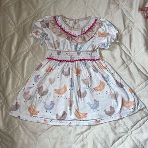 Charming Kids Casual Dress with Chicken Print